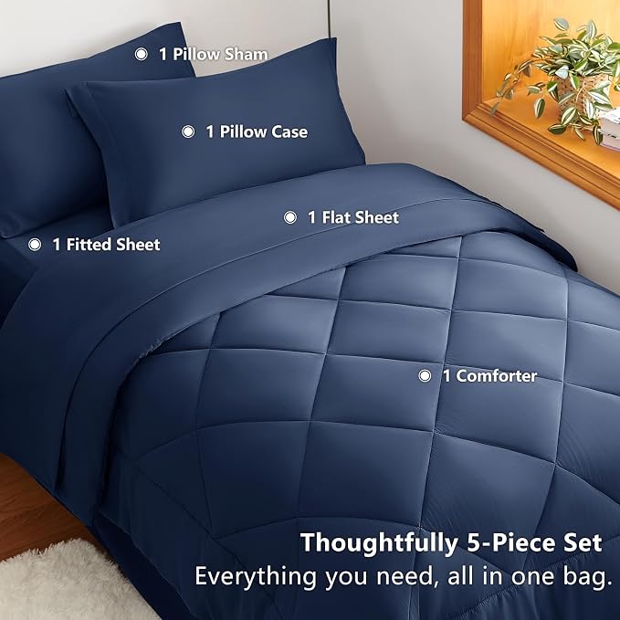 CozyLux Twin XL Comforter Set Navy Blue - Image 3