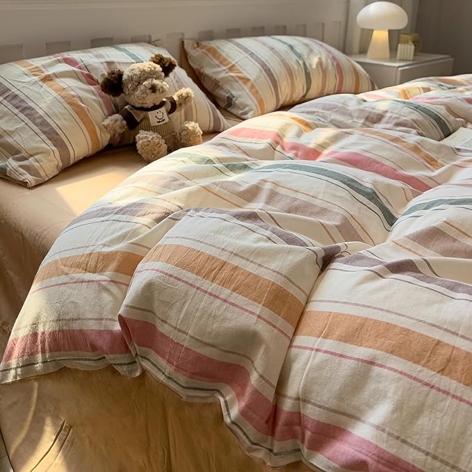 mixinni Vintage Striped Duvet Cover Set Full, 3-Piece 100% Washed Cotton - Image 5