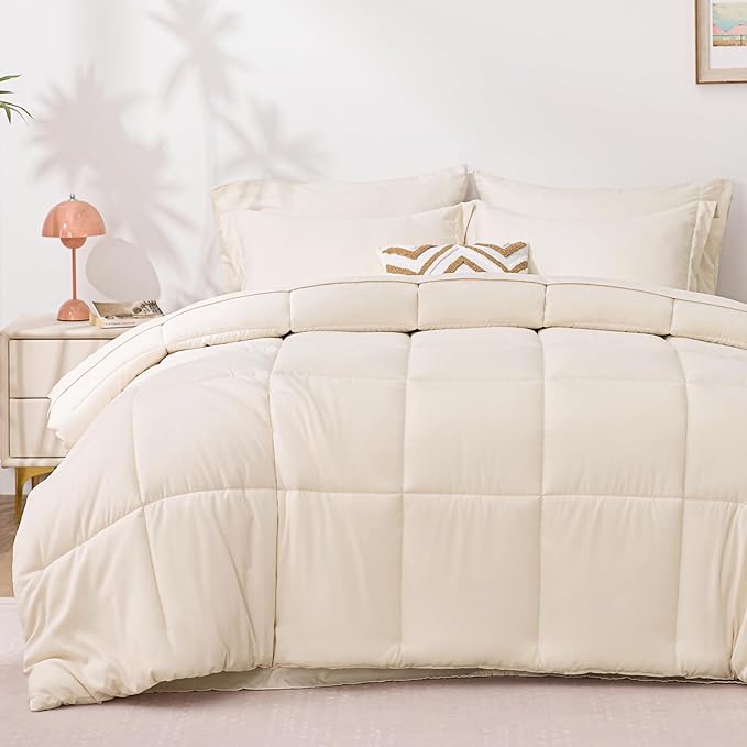 Love's cabin Full Comforter Set Beige, 7 Pieces Full Bed in a Bag, All Season by Lovescabin
