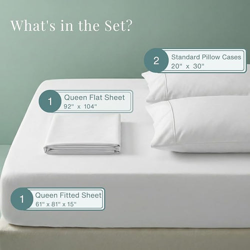800 Thread Count Queen Sheet Set, 100% Egyptian Cotton Sheets Queen Size Bed Set - Image 2