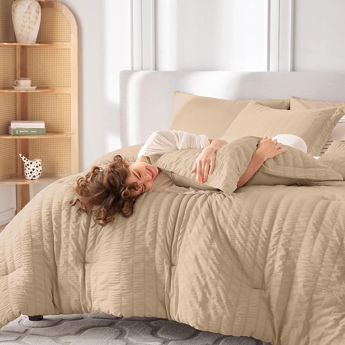 MUXHOMO 7 Pieces Full Comforter Set, Seersucker Bed in a Bag Full Size - Image 7