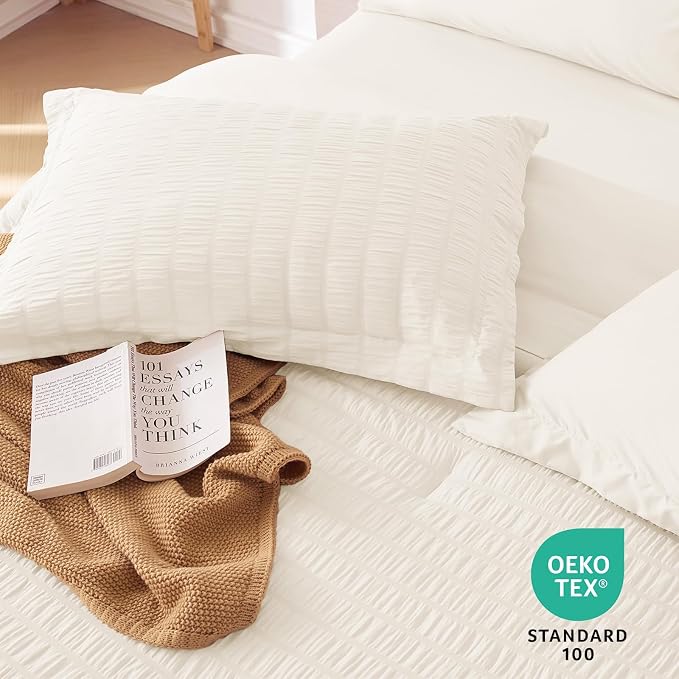 MUXHOMO 7 Pieces Full Comforter Set, Seersucker Bed in a Bag Full Size - Image 9