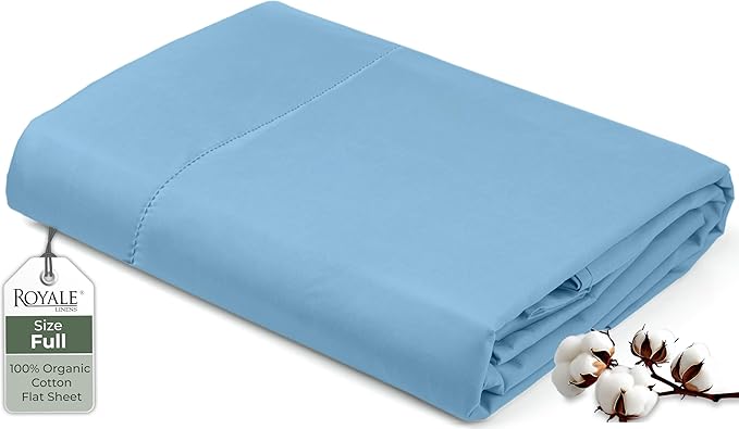 Royale Linens 100% Organic Cotton Full Flat Sheet Only by ROYALELINENS