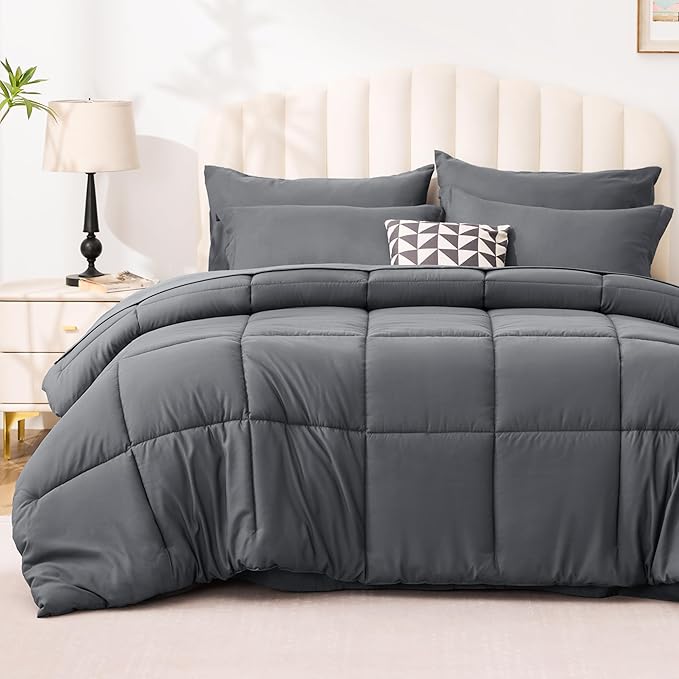 Love's cabin Twin XL Comforter Set Soot Grey, 5 Pieces Twin XL Bed in a Bag by Lovescabin