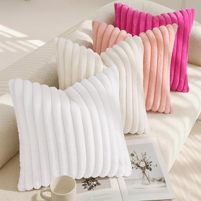 decorUhome Summer Cozy Faux Fur Throw Pillow Covers 24x24 Set of 2 Decorative - Image 7