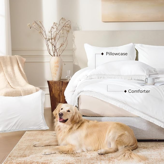 Andency White Comforter Set King Size, 3 Pieces Boho Lightweight Bedding - Image 5