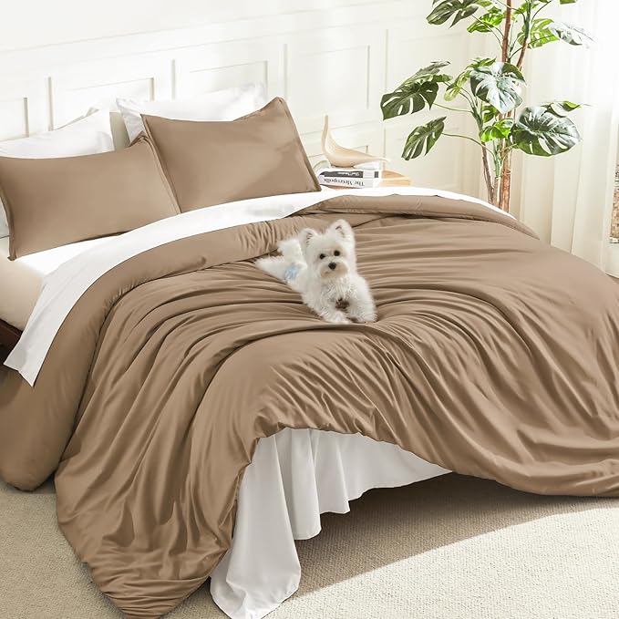Litanika Taupe Comforter Set Queen Size, 3 Pieces Solid Bedding Comforter Set by Litanika