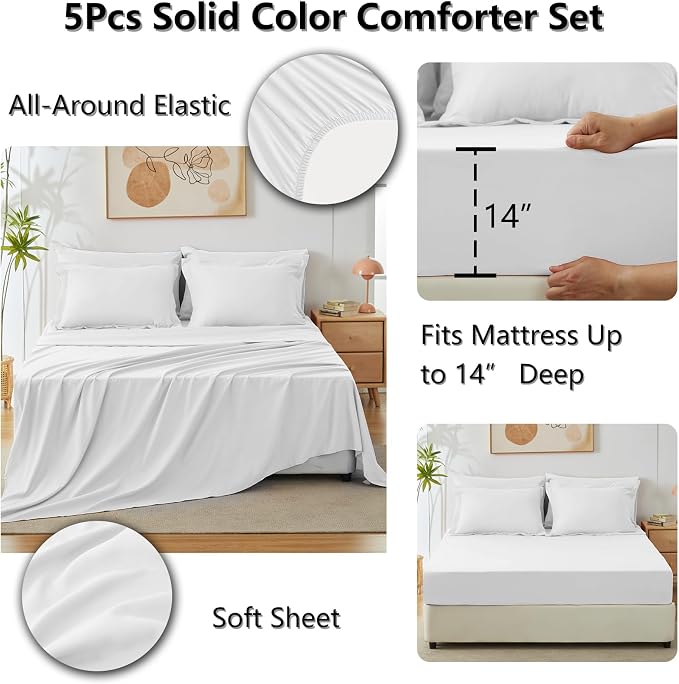 CozyLux Twin XL Comforter Set White, 5 Pieces Bed in a Bag Twin Extra Long - Image 6