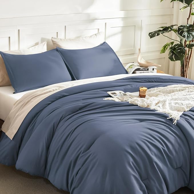Litanika Comforters Bluish Grey Full Size, 3 Pieces Lightweight Solid Bedding - Image 5