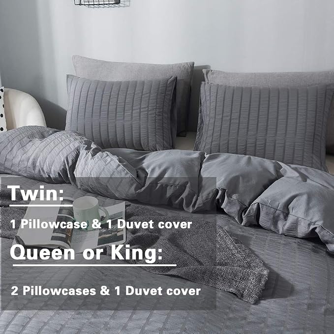 AveLom Seersucker Duvet Cover Set King Size, 3 Pieces, Dark Gray Ultra Soft - Image 6