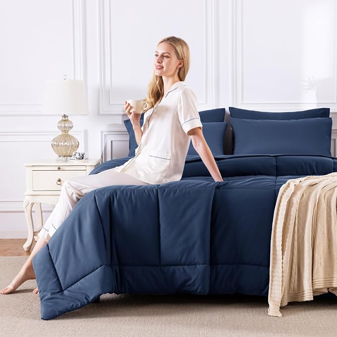CozyLux King Size Comforter Set Navy Blue, 7 Pieces Bed in a Bag, All Season - Image 7