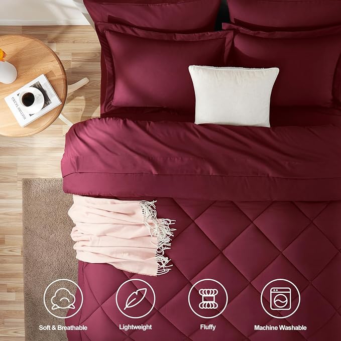 CozyLux Queen Comforter Set Burgundy - Image 2