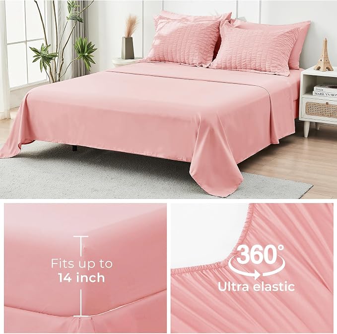 HYMOKEGE Rose Pink King Size Comforter Set Seersucker 7 Pieces, All Season - Image 6