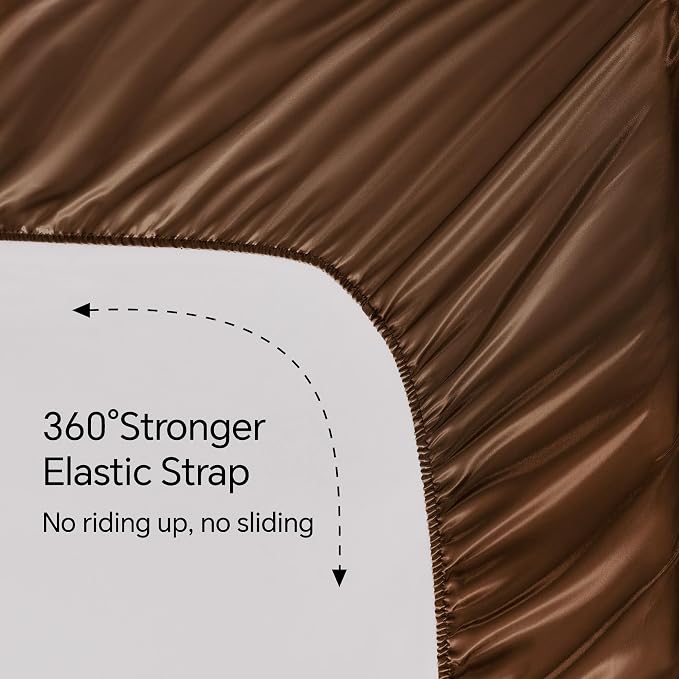 BEDELITE Satin Sheets Twin XL Size Bed Set, Luxury Soft Brown Silky Sheets - Image 5