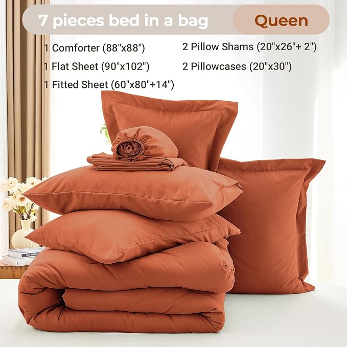 MUXHOMO 7 Pieces Queen Comforter Set, Soft Bed in a Bag Queen Size, All Season - Image 4