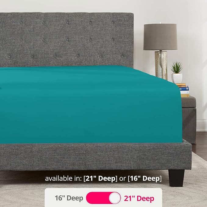 Twin Deep Pocket Fitted Sheet 21' Twin Size Perfectly Fits 17'23' Mattresses & - Image 3