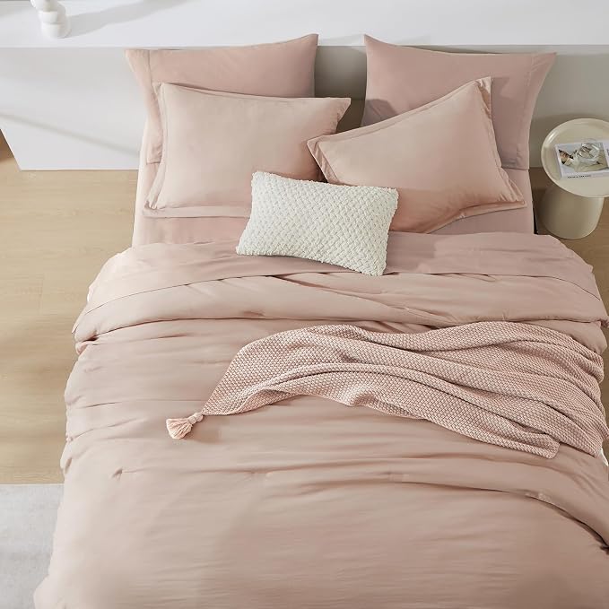 WRENSONGE King Comforter Set, 7 Pieces Clay Pink Soft Bed in a Bag King - Image 5