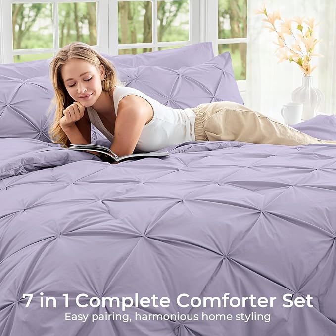 Sasttie California King Comforter Set, 7-Piece Bed in a Bag, Pintuck Bedding - Image 6