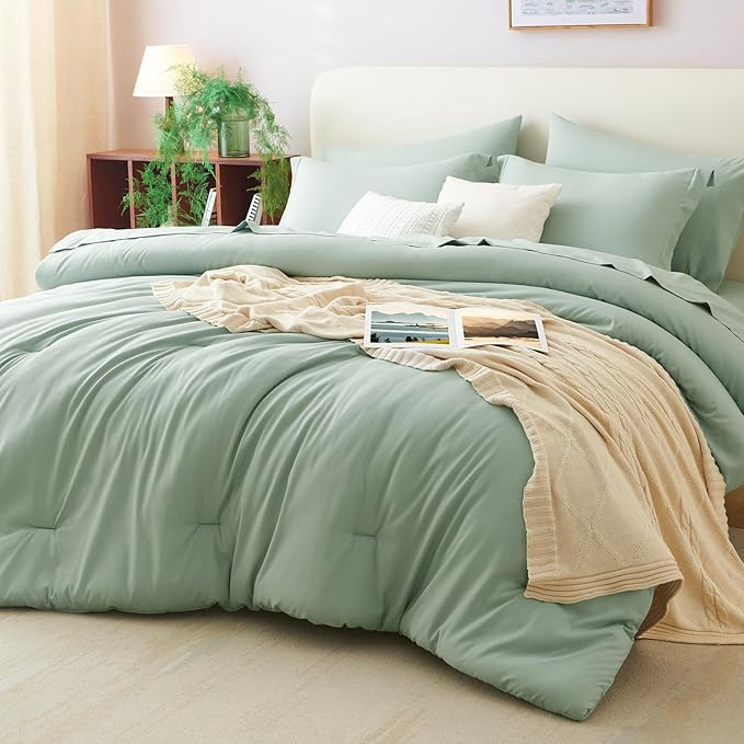 CozyLux King Comforter Set Sage Green, 7 Pieces Bed in a Bag, Bedding Comforter by CozyLux