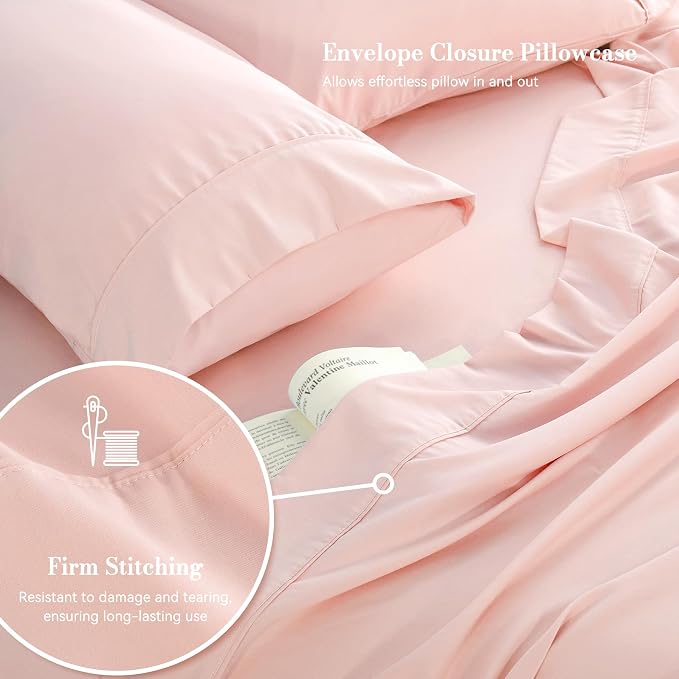 Pink Queen Sheet Set 4 Piece, Soft Breathable Cooling Microfiber Bed Sheets - Image 4