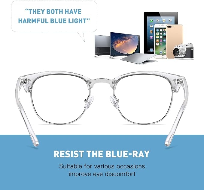 Blue Light Blocking Glasses Vintage Half Frame UV Clear Lens Anti Eyestrain - Image 3