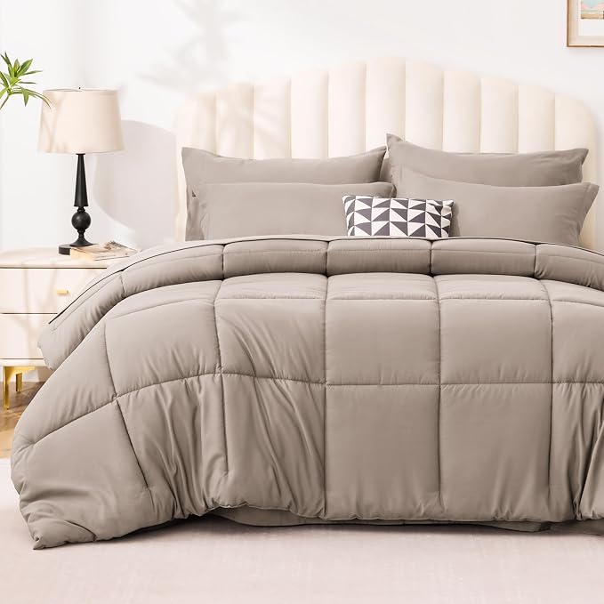 Love's cabin California King Comforter Set Light Brown, 7 Pieces California by Lovescabin