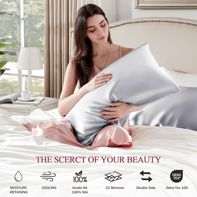 100% Silk Pillow Cases 2 Pack Standard Size Mulberry Silk Pillowcase Set of 2 - Image 6