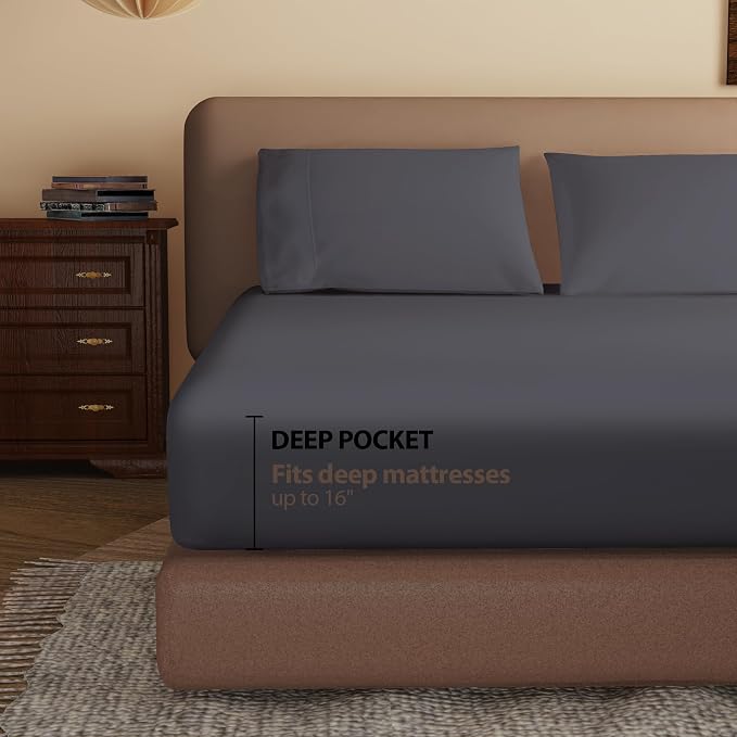 100% Egyptian Cotton Fitted Sheet Twin Size, 600 Thread Count, Soft & Elastic - Image 3