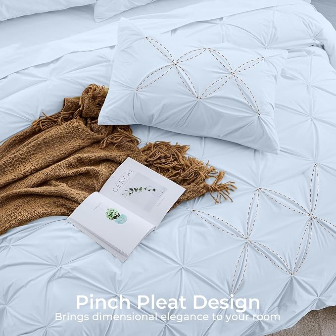 Sasttie Twin Comforter Set, 5-Piece Bed in a Bag, Pintuck Bedding Sets - Image 4