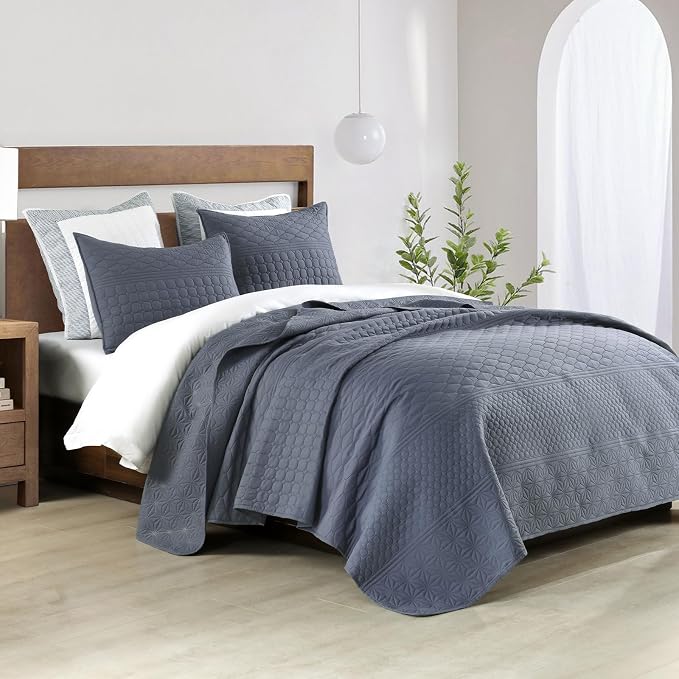 HORIMOTE HOME Steel Blue Twin Size Quilt Set - Image 4