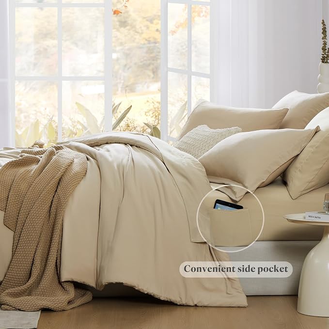WRENSONGE Twin Comforter Set- 5 Pieces Beige, All Season Twin XL Bedding Sets - Image 5