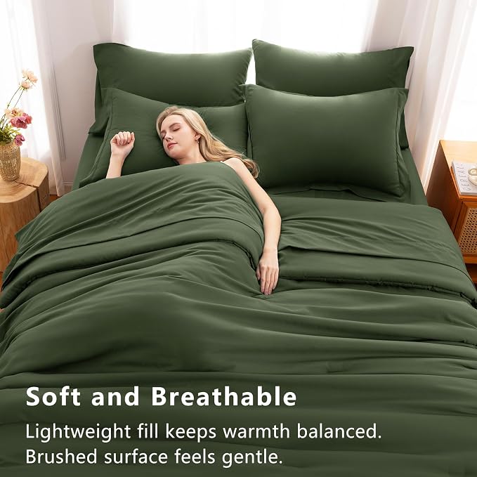 CozyLux Oversized Queen Comforter Set Olive Green, 7 Pieces Bed in a Bag - Image 5