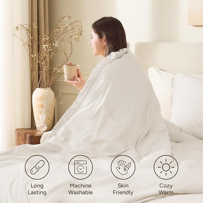 Andency Comforter Set Oversized King Beige 120x120, 3 Pieces Boho Fall Tassel - Image 3