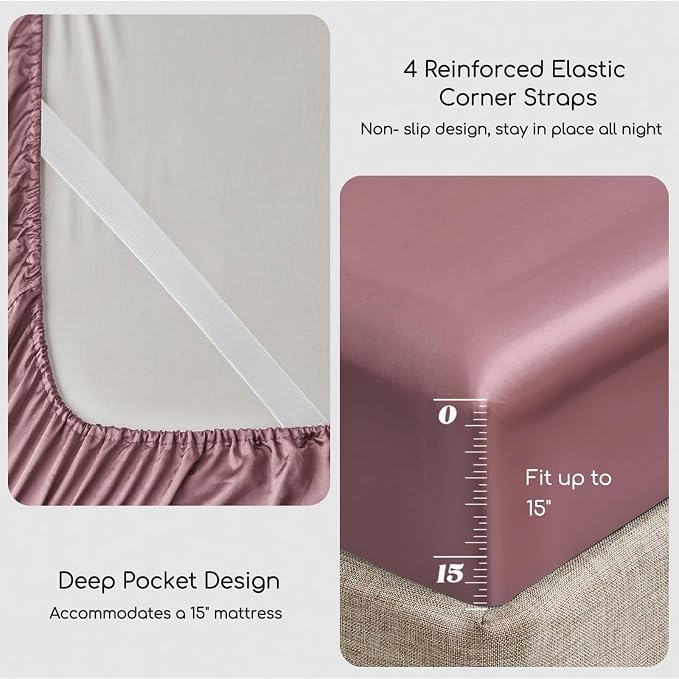 MR&HM Satin Bed Sheets, King Size Sheets Set - Image 4