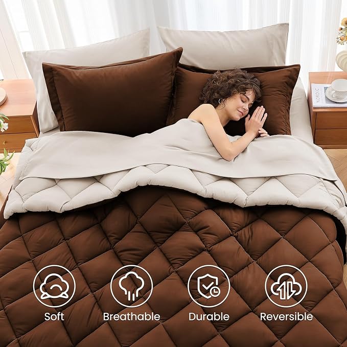 MUXHOMO 7 Pieces Queen Comforter Set, Reversible Bed in a Bag Queen Size - Image 6