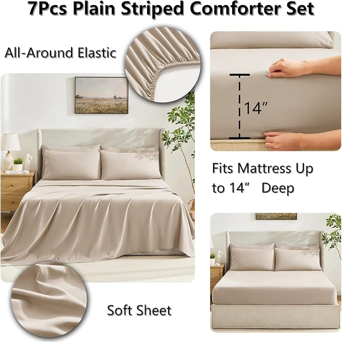 CozyLux King Size Comforter Set Wheat, 7 Pieces Bed in a Bag, Wheat Comforter - Image 5