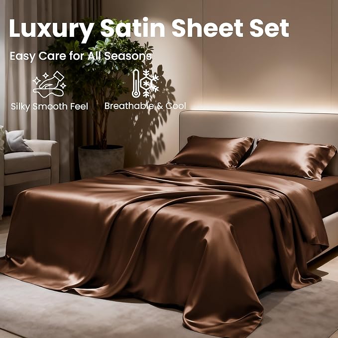Love's cabin 4Piece California King Satin Bed Linen Set, Deep Pocket, Luxury - Image 8