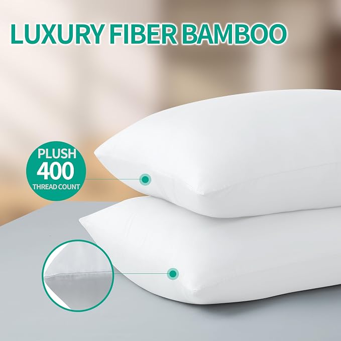Bamboo Viscose Zippered Pillow Cases King Size Set of 2, 400 Thread Count - Image 8