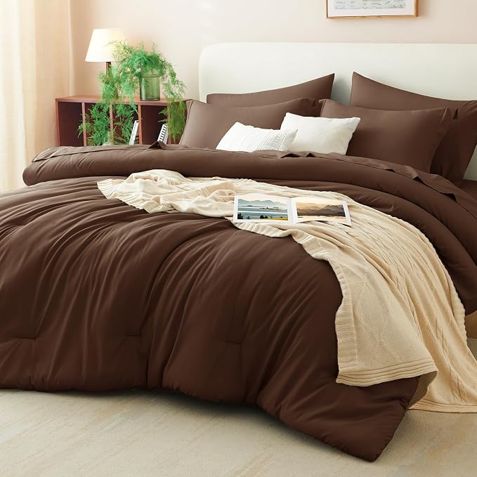 CozyLux Oversized King Comforter Set Brown, 7 Pieces Bed in a Bag Comforter Set by CozyLux