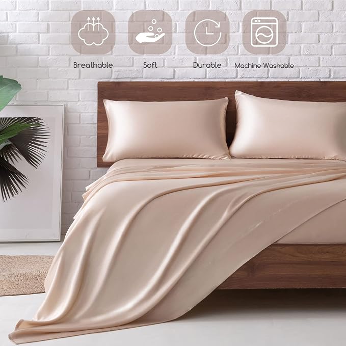 MR&HM Satin Bed Sheets, Full Size Sheets Set - Image 5