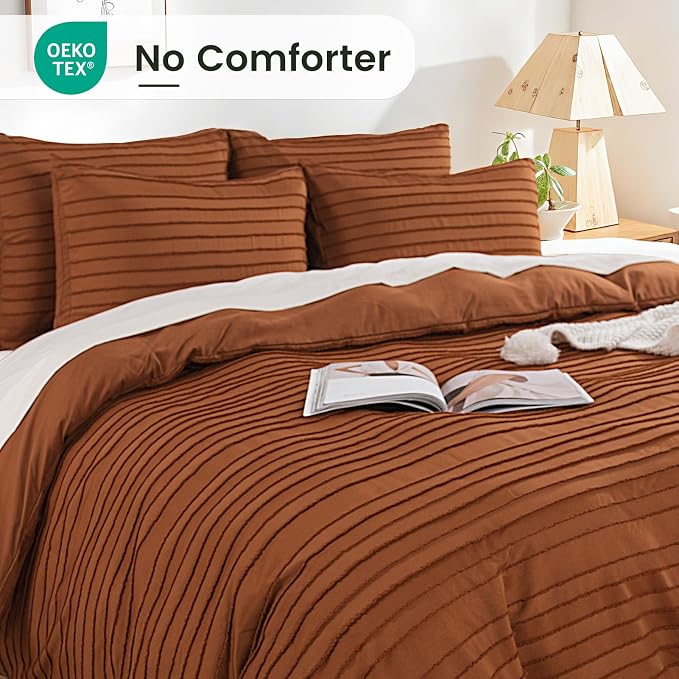 NEXHOME PRO Duvet Cover, Brunt Orange 3 Pieces Boho Tufted Duvet Cover Set - Image 4