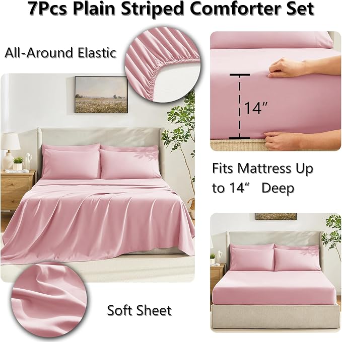 CozyLux Full Size Comforter Set Pink, 7 Pieces Bed in a Bag, All Season Bedding - Image 5