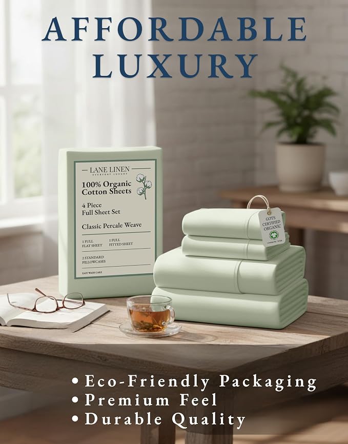LANE LINEN 100% Organic Cotton Eco Friendly Full Size Sheet & Pillowcase Sets - Image 8