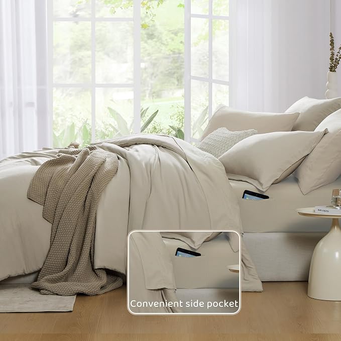 WRENSONGE King Size Comforter Set, 7 Pieces Soft Light Oatmeal Bed in a Bag King - Image 7