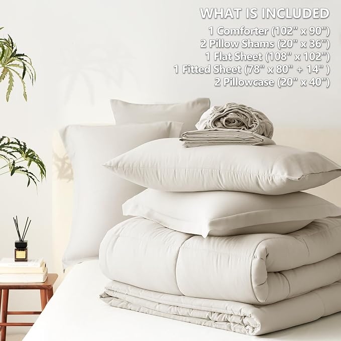 CozyLux King Size Comforter Set Beige - Image 7