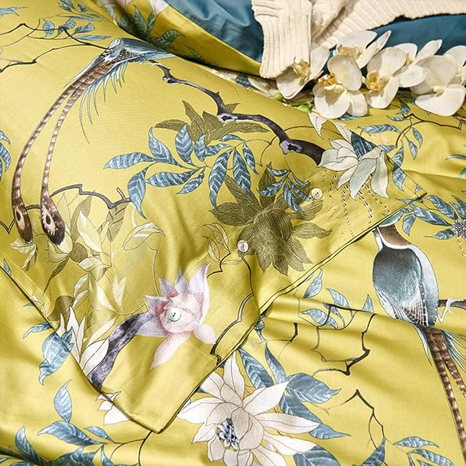 mixinni Floral Duvet Cover Set Full Soft Cotton White Flowers Birds Bedding - Image 6
