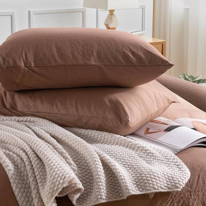NEXHOME PRO Duvet Cover Set 100% Washed Cotton Full Size Linen Feel Textured - Image 6