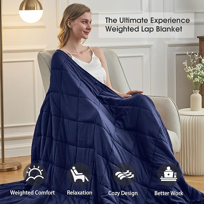 Navy Blue Weighted Blanket for Adults 15lbs, Queen Size Cooling Heavy Throw - Image 3