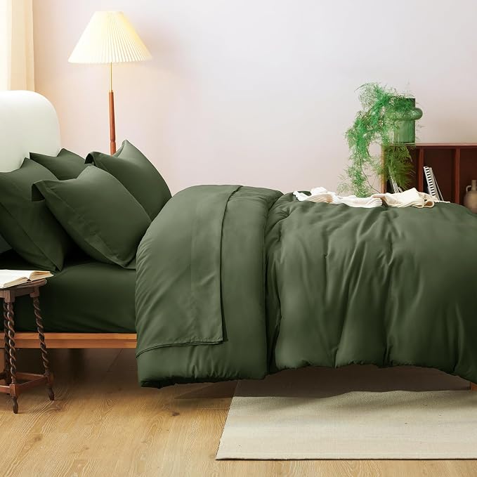 CozyLux Twin XL Comforter Set Olive Green, 5 Pieces Bed in a Bag Twin Extra - Image 6