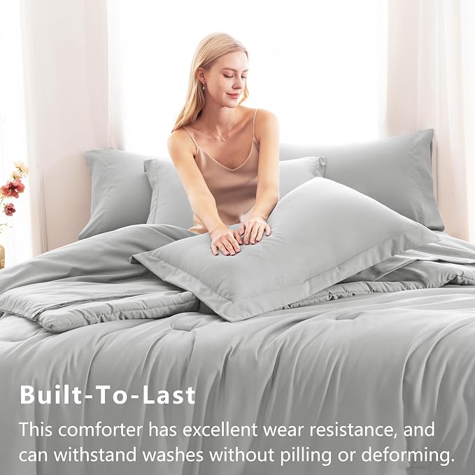 CozyLux Full Size Comforter Sets Light Grey, 7 Pieces Bed in a Bag Full - Image 3